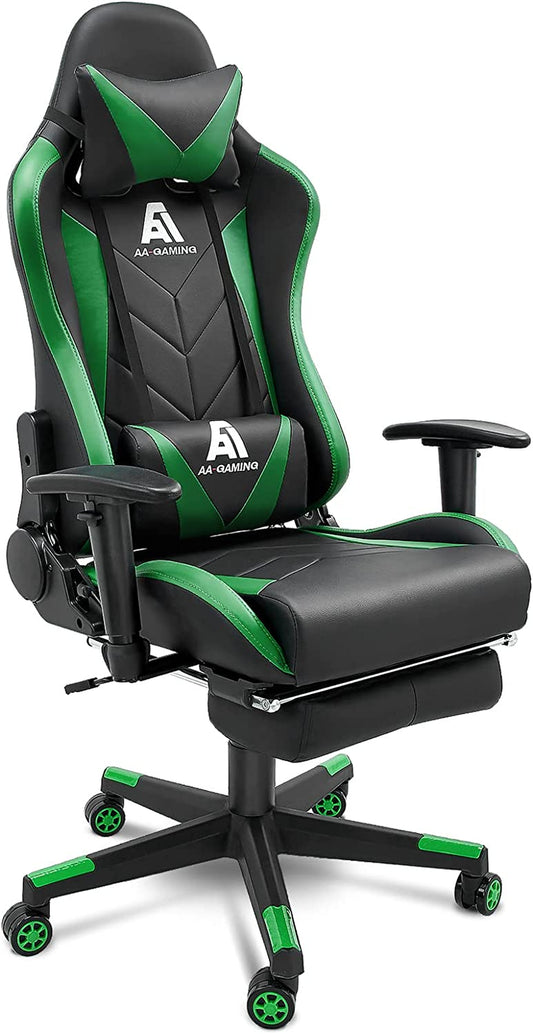 AA Products Gaming Chair High Back Ergonomic Computer Racing Chair Adjustable Gamer Chair with Footrest, Lumbar Support Swivel Chair – Blackgreen
