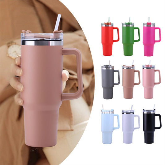 40Oz Straw Coffee Insulation Cup with Handle Portable Car Stainless Steel Water Bottle Largecapacity Travel BPA Free Thermal Mug